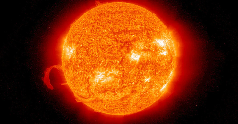 Image of the red hot sun flaring